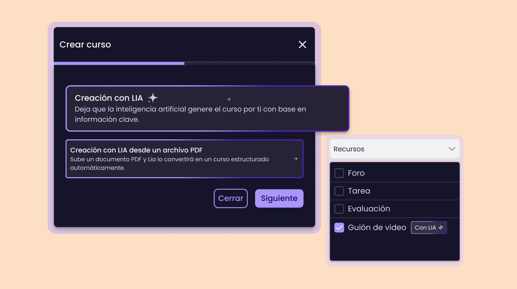 Crea un curso desde cero en minutos con LIA, nuestra asistente de inteligencia artificial.