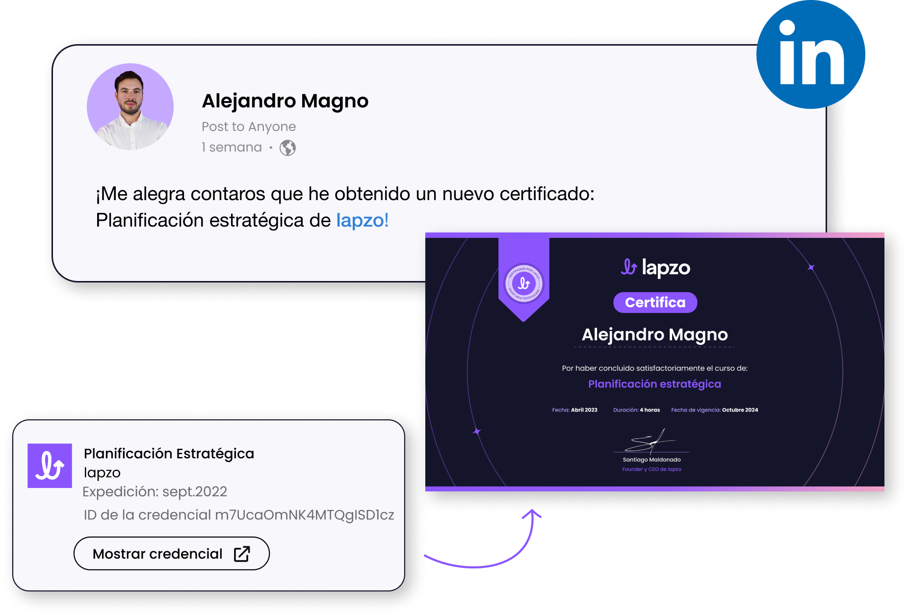 Certificado de curso para compartir logros de aprendizaje.